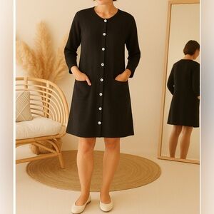 Gudrun Sjoden Waffle Knit Button Down Lagenlook Oversize Shirt Dress in Black